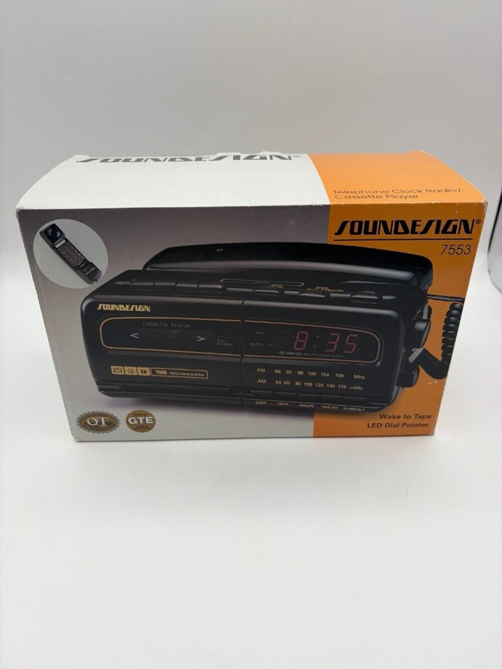 VTG Soundesign 7553BLK Clock Radio Alarm Cassette Player Telephone Phone New